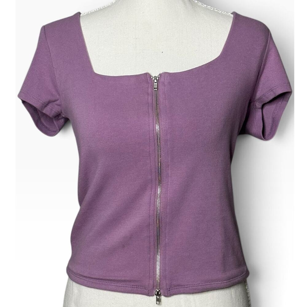 Madden Girl XL purple square neck zip front fitted short sleeve Y2K top